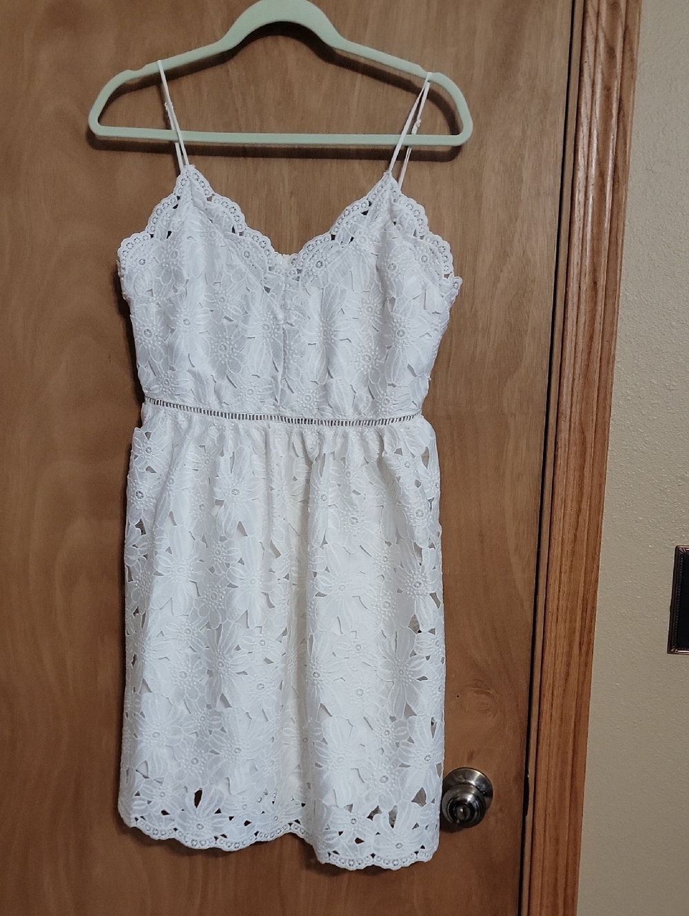 H&M White Lace Eyelet Spaghetti Strap Mini Dress